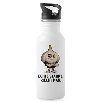 Selbstbewusster Knoblauch Garlic Gemüse Motiv - Trinkflasche mit integriertem Trinkhalm - Weiß - Rechts