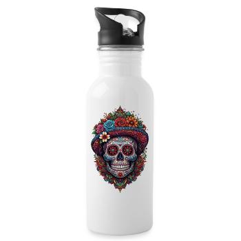 Mexikanischer Dia de Muertos Zuckerschädel - Trinkflasche mit integriertem Trinkhalm - Weiß - Rechts