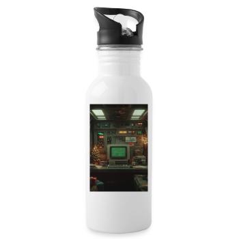Retro Computer Console Holiday Glow - Water bottle with straw - white - Right