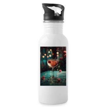 Sprudelnder rosa Zitruscocktail - Trinkflasche mit integriertem Trinkhalm - Weiß - Rechts