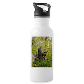 Waldspecht auf moosigem Baumstumpf - Trinkflasche mit integriertem Trinkhalm - Weiß - Rechts