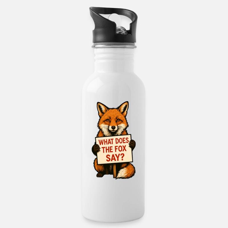 Fuchs | What does the fox say? - Trinkflasche mit integriertem Trinkhalm - Weiß