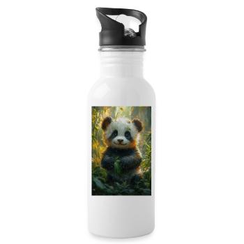 Illustration eines Pandas - Trinkflasche mit integriertem Trinkhalm - Weiß - Rechts
