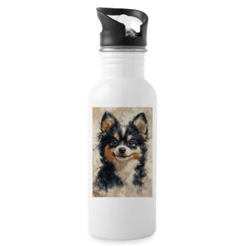 Illustration of a dog - Water bottle with straw - white - Right
