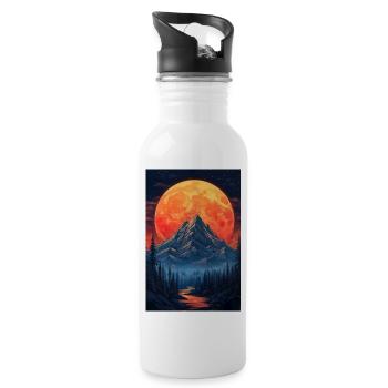 Illustration einer Gebirgslandschaft - Trinkflasche mit integriertem Trinkhalm - Weiß - Rechts