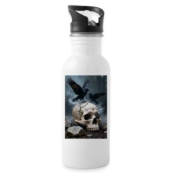 Totenkopf Poster Gothic Totenkopf Rabe Poster - Trinkflasche mit integriertem Trinkhalm - Weiß - Rechts