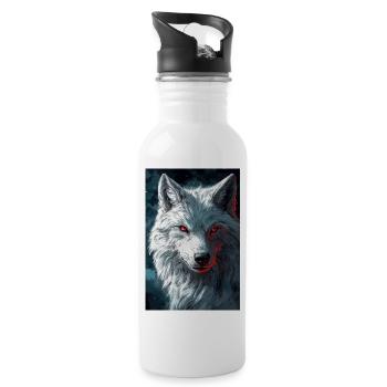 Illustration eines Wolfes - Trinkflasche mit integriertem Trinkhalm - Weiß - Rechts