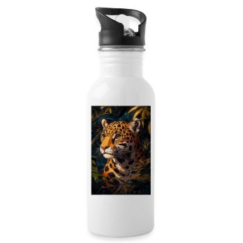 Illustration eines Jaguars - Trinkflasche mit integriertem Trinkhalm - Weiß - Rechts
