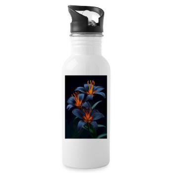 Lys bleus avec floraison nocturne centrale orange - Gourde avec paille intégrée - blanc - Droite