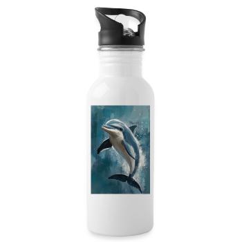 Illustration eines Delfins - Trinkflasche mit integriertem Trinkhalm - Weiß - Rechts