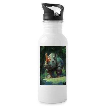 Illustration of a rhinoceros - Gourde avec paille intégrée - blanc - Droite