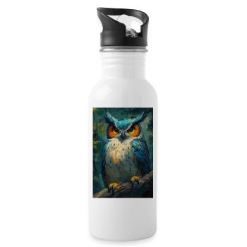 Illustration einer Eule - Trinkflasche mit integriertem Trinkhalm - Weiß - Rechts