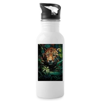 Illustration eines Jaguars - Trinkflasche mit integriertem Trinkhalm - Weiß - Rechts