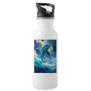 Illustration eines Delfins - Trinkflasche mit integriertem Trinkhalm - Weiß - Rechts