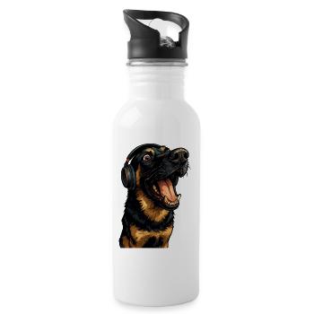Headphone Rottweiler Portrait - Water bottle with straw - white - Right