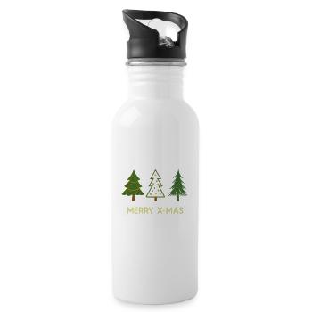Merry X-Mas Tannenbaum Weinachten - Trinkflasche mit integriertem Trinkhalm - Weiß - Rechts