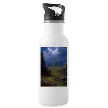 Illustration einer Naturlandschaft - Trinkflasche mit integriertem Trinkhalm - Weiß - Rechts