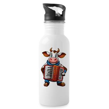 Cow with accordion - Water bottle with straw - white - Right