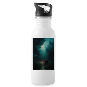 Illustration einer Naturlandschaft - Trinkflasche mit integriertem Trinkhalm - Weiß - Rechts