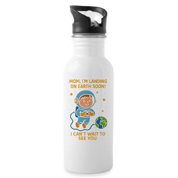 Mom I’m Landing Soon Baby Boy Space Pregnancy  - Water bottle with straw - white - Right