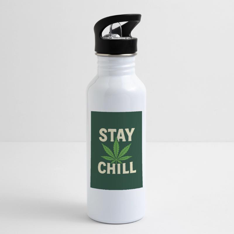 Stay Chill Cannabis Leaf Trinkflasche mit integriertem Trinkhalm