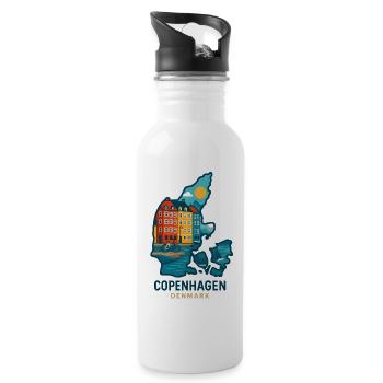 Copenhagen's colorful city views - Water bottle with straw - white - Right