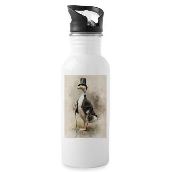 Gentleman Gans mit Zylinder - Trinkflasche mit integriertem Trinkhalm - Weiß - Rechts