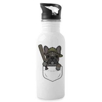 Bulldoggen-Baseball in der Tasche - Trinkflasche mit integriertem Trinkhalm - Weiß - Rechts