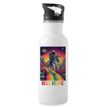Astronaut auf Regenbogen-Einhorn - Trinkflasche mit integriertem Trinkhalm - Weiß - Rechts