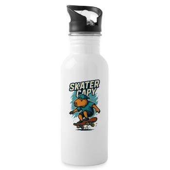Skater Capy – Cool Capybara Skate - Trinkflasche mit integriertem Trinkhalm - Weiß - Rechts
