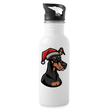 Dobermann Hund Weihnachten - Trinkflasche mit integriertem Trinkhalm - Weiß - Rechts