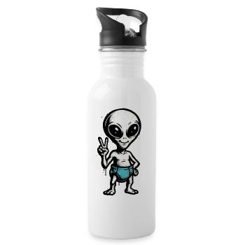 Kindermotiv: Alien Peace Zeichen Illustration - Trinkflasche mit integriertem Trinkhalm - Weiß - Rechts