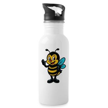Cheerful Honeybee Cartoon Mascot - Water bottle with straw - white - Right