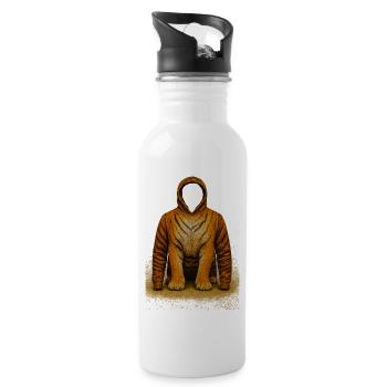 Tiger Hoodie Illustration - Water bottle with straw - white - Right
