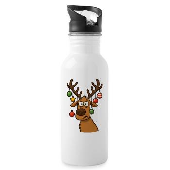 Hirsch Rudolph Frohe Weihnachten süß - Trinkflasche mit integriertem Trinkhalm - Weiß - Rechts