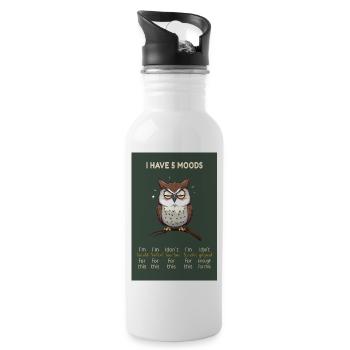 Motif de hibou amusant avec le dicton -J’ai 5 humeurs - Gourde avec paille intégrée - blanc - Droite