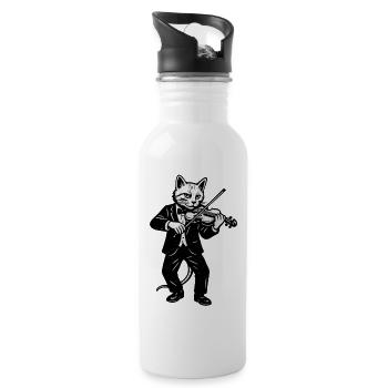 Cat violinist in an elegant suit - Water bottle with straw - white - Right