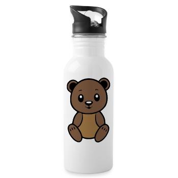 Baer_Baerchen_braun_T shirt_Kinder_Geschenk - Water bottle with straw - white - Right