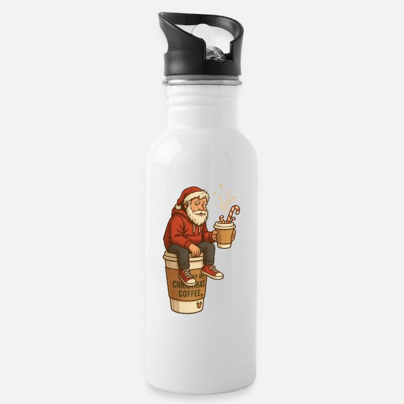 Santa Kaffee Pause Cartoon - Trinkflasche mit integriertem Trinkhalm - Weiß