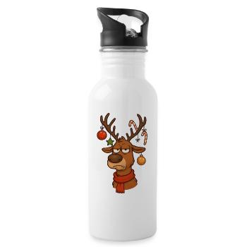  Hirsch Rudolph Frohe Weihnachten - Trinkflasche mit integriertem Trinkhalm - Weiß - Rechts