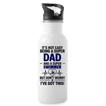Herz + Schwimmen – Super Papa Schwimmer - Trinkflasche mit integriertem Trinkhalm - Weiß - Rechts