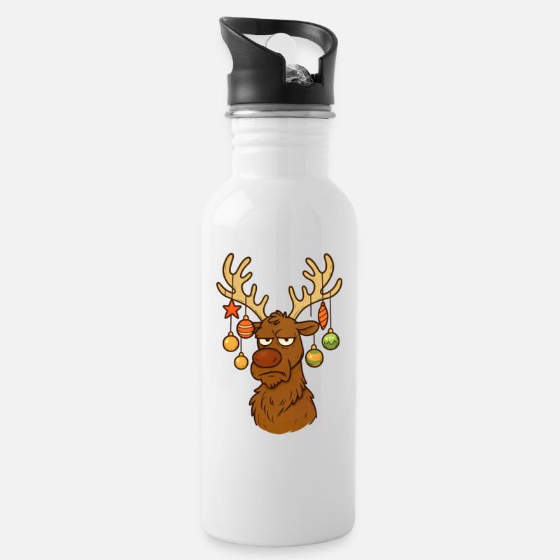 Rentier Hirsch Weihnachten - Trinkflasche mit integriertem Trinkhalm - Weiß