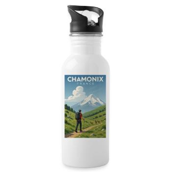 Alpine hikers in front of Mont Blanc - Water bottle with straw - white - Right