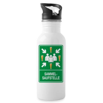 Sammel-Saufstelle – Party Zone - Trinkflasche mit integriertem Trinkhalm - Weiß - Rechts