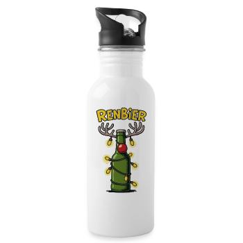 Renbier – Rentier Bier Wortspiel ugly xmas - Trinkflasche mit integriertem Trinkhalm - Weiß - Rechts