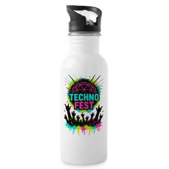 Music Techno Fest Rave Crowd Festival Night - Water bottle with straw - white - Right