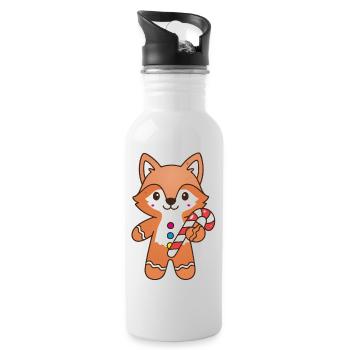 Niedlicher Lebkuchen Fuchs mit Zuckerstange - Trinkflasche mit integriertem Trinkhalm - Weiß - Rechts