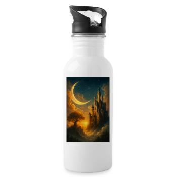 Traumlandschaft des mondbeschienenen Schlosses - Trinkflasche mit integriertem Trinkhalm - Weiß - Rechts