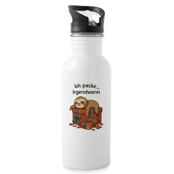 Faultier beim Geschenkestapel - Trinkflasche mit integriertem Trinkhalm - Weiß - Rechts