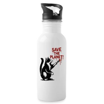 Planet Protection Cat Art - Water bottle with straw - white - Right